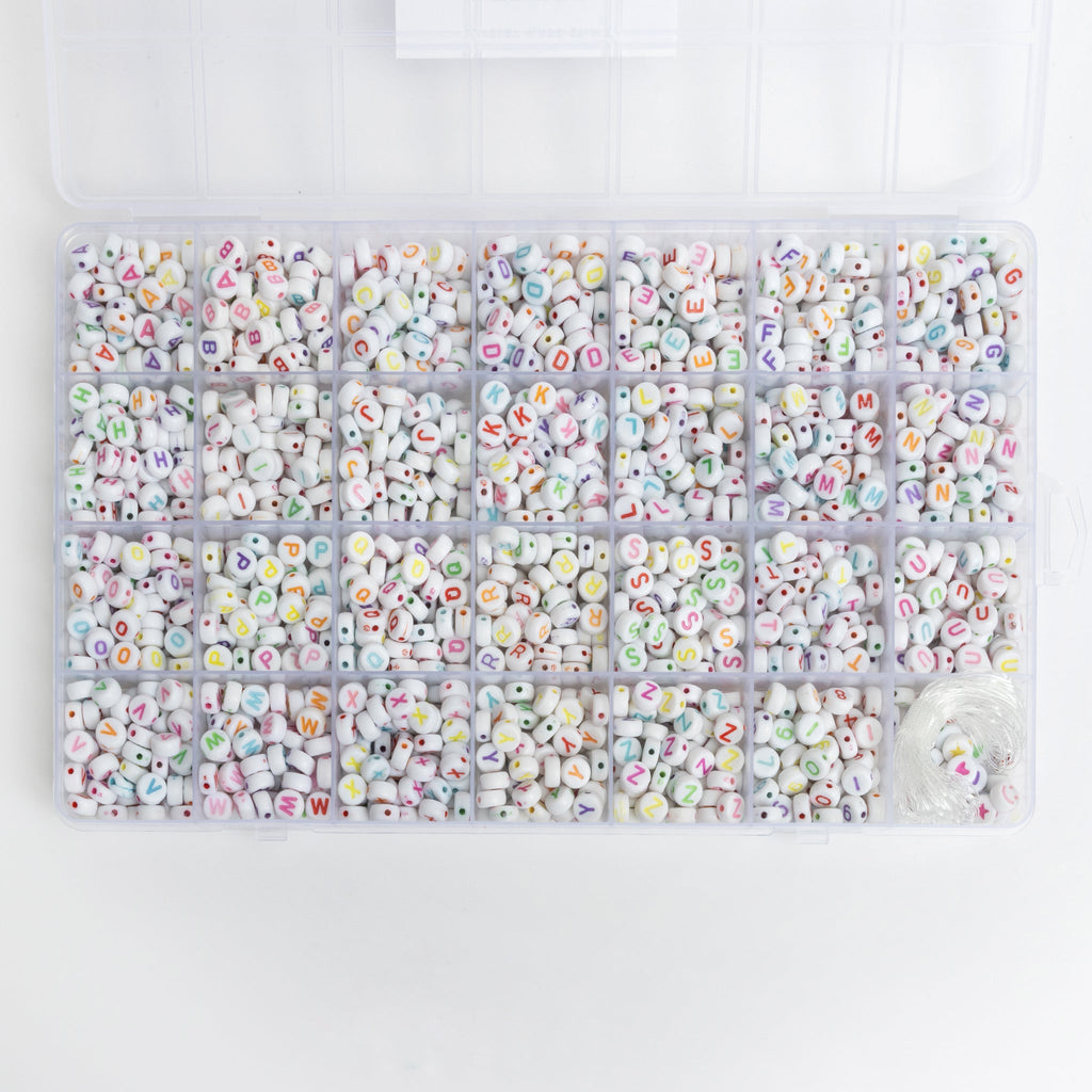 Round White with Multicolor 26 Letter Bead Kit Box