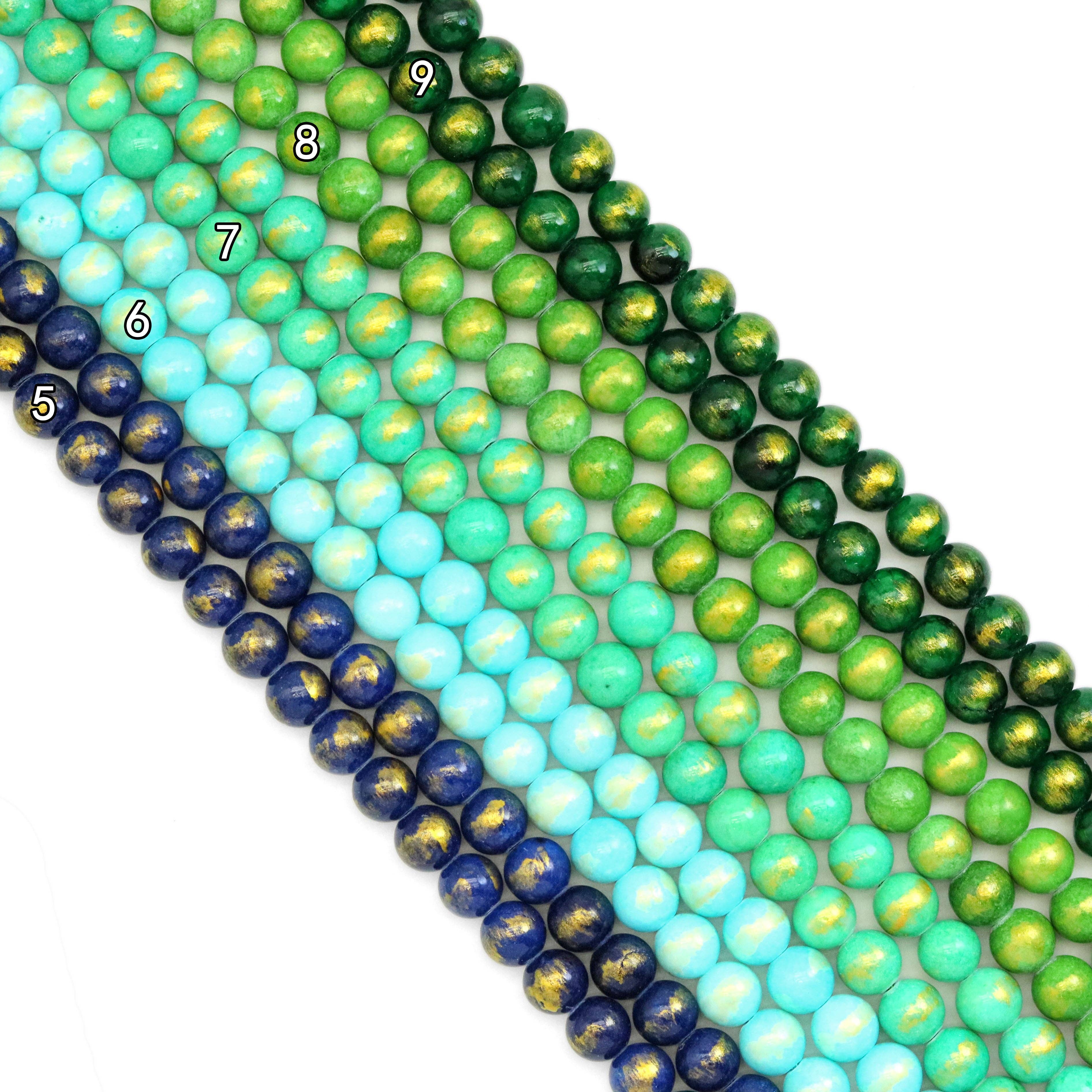 Jade with Golden Line Round Smooth Beads, Sku#U1890