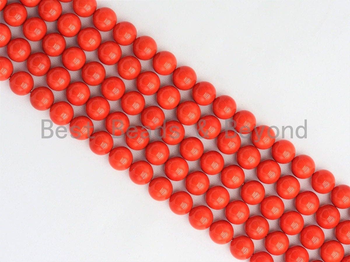 Quality Orange Mother of Pearl  Beads,6mm/8mm/10mm/12mm Round Smooth Gemstone Beads,Loose Coral Color Beads, 15.5inch strand, SKU#U422