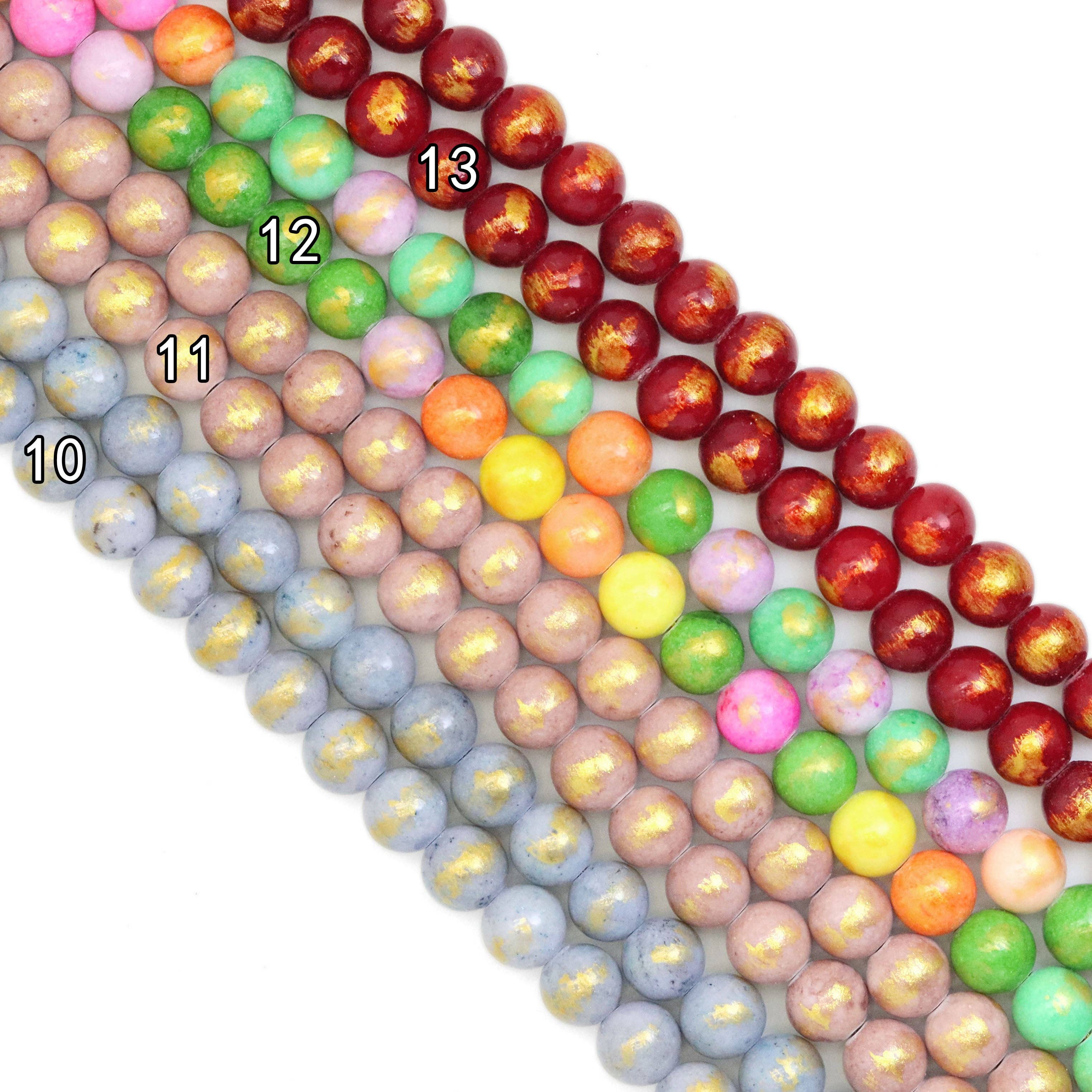 Jade with Golden Line Round Smooth Beads, Sku#U1890
