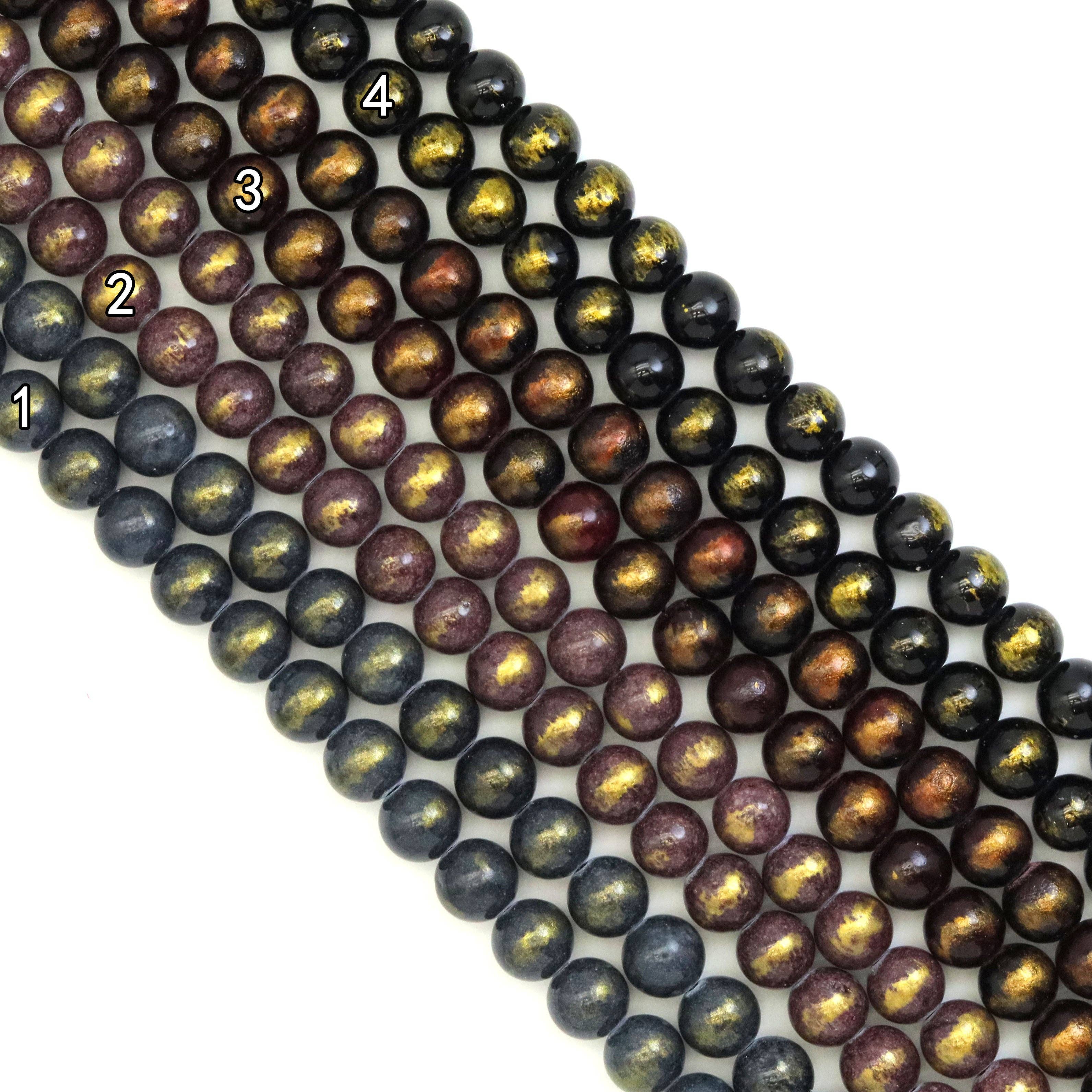 Jade with Golden Line Round Smooth Beads, Sku#U1890