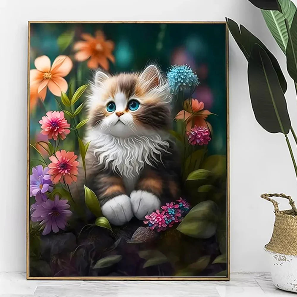 Huacan Diamond Mosaic Animal Cat Diy 5d Painting Flower New Collection Home Decor Art Handmade Gift Craft Kit