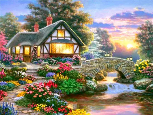 5D DIY Diamond Painting Landscape House Full Round Drill Embroidery Forest Scenery Cross Stitch Set Art Home Decor Gift