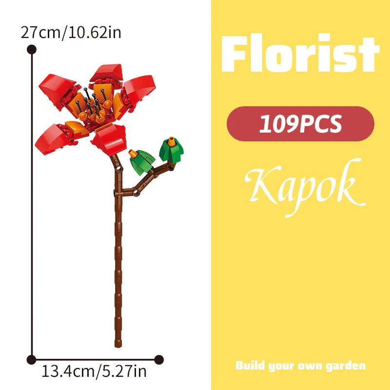 Building block bouquet simulation of flowers female gift assembly,small particle building block children's assembly toy