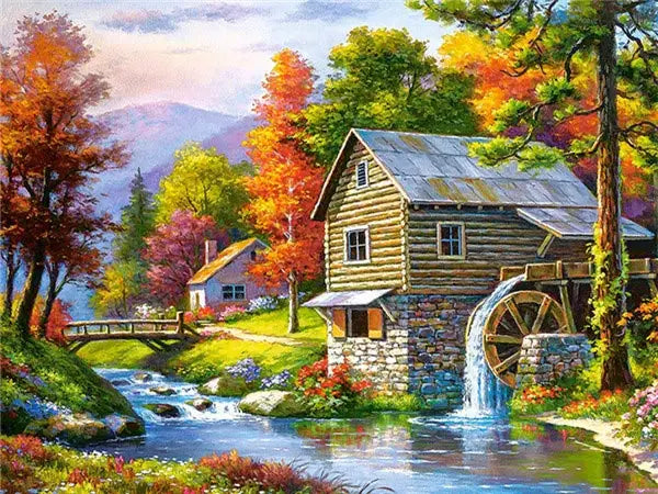 5D DIY Diamond Painting Landscape House Full Round Drill Embroidery Forest Scenery Cross Stitch Set Art Home Decor Gift