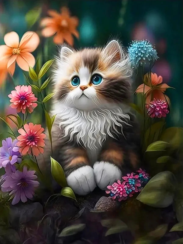 Huacan Diamond Mosaic Animal Cat Diy 5d Painting Flower New Collection Home Decor Art Handmade Gift Craft Kit
