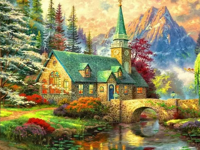 5D DIY Diamond Painting Landscape House Full Round Drill Embroidery Forest Scenery Cross Stitch Set Art Home Decor Gift