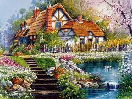 5D DIY Diamond Painting Landscape House Full Round Drill Embroidery Forest Scenery Cross Stitch Set Art Home Decor Gift