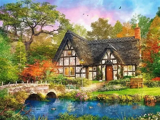 5D DIY Diamond Painting Landscape House Full Round Drill Embroidery Forest Scenery Cross Stitch Set Art Home Decor Gift