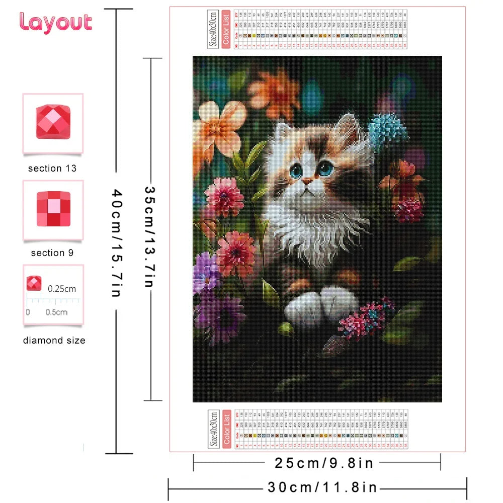 Huacan Diamond Mosaic Animal Cat Diy 5d Painting Flower New Collection Home Decor Art Handmade Gift Craft Kit