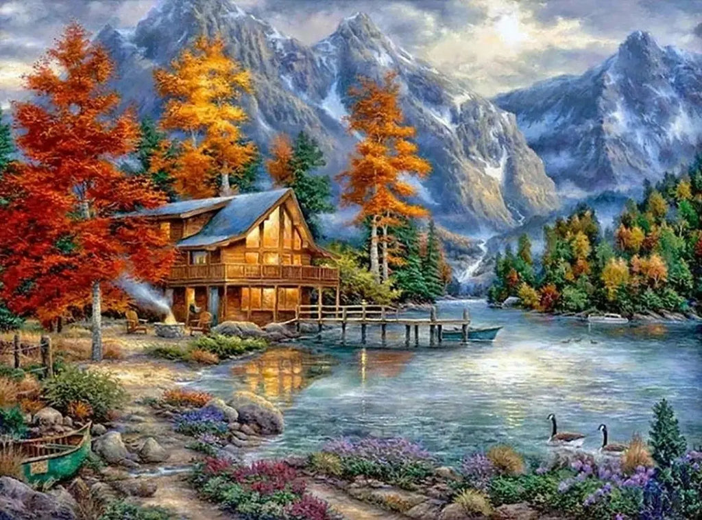 5D DIY Diamond Painting Landscape House Full Round Drill Embroidery Forest Scenery Cross Stitch Set Art Home Decor Gift