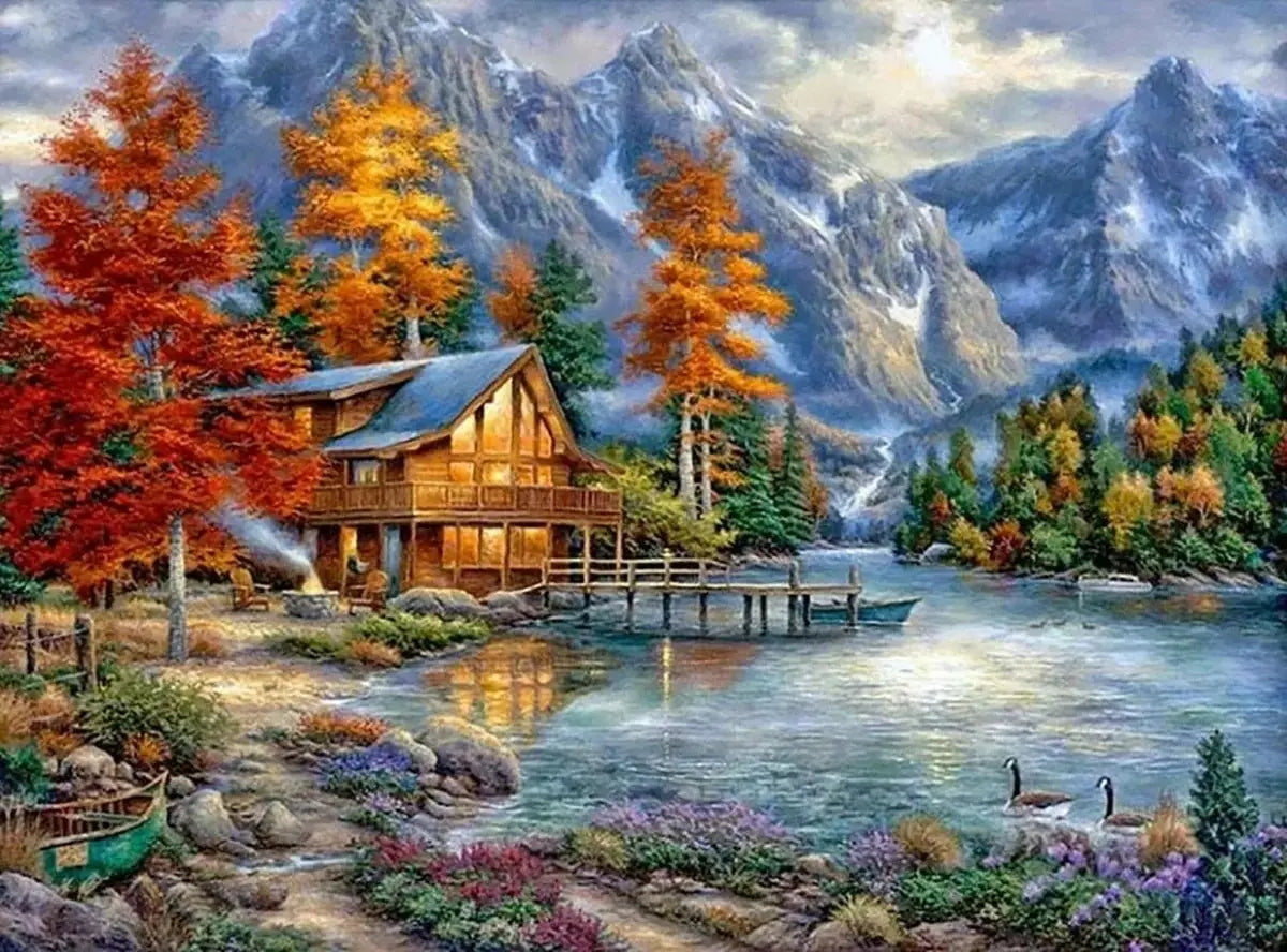5D DIY Diamond Painting Landscape House Full Round Drill Embroidery Forest Scenery Cross Stitch Set Art Home Decor Gift