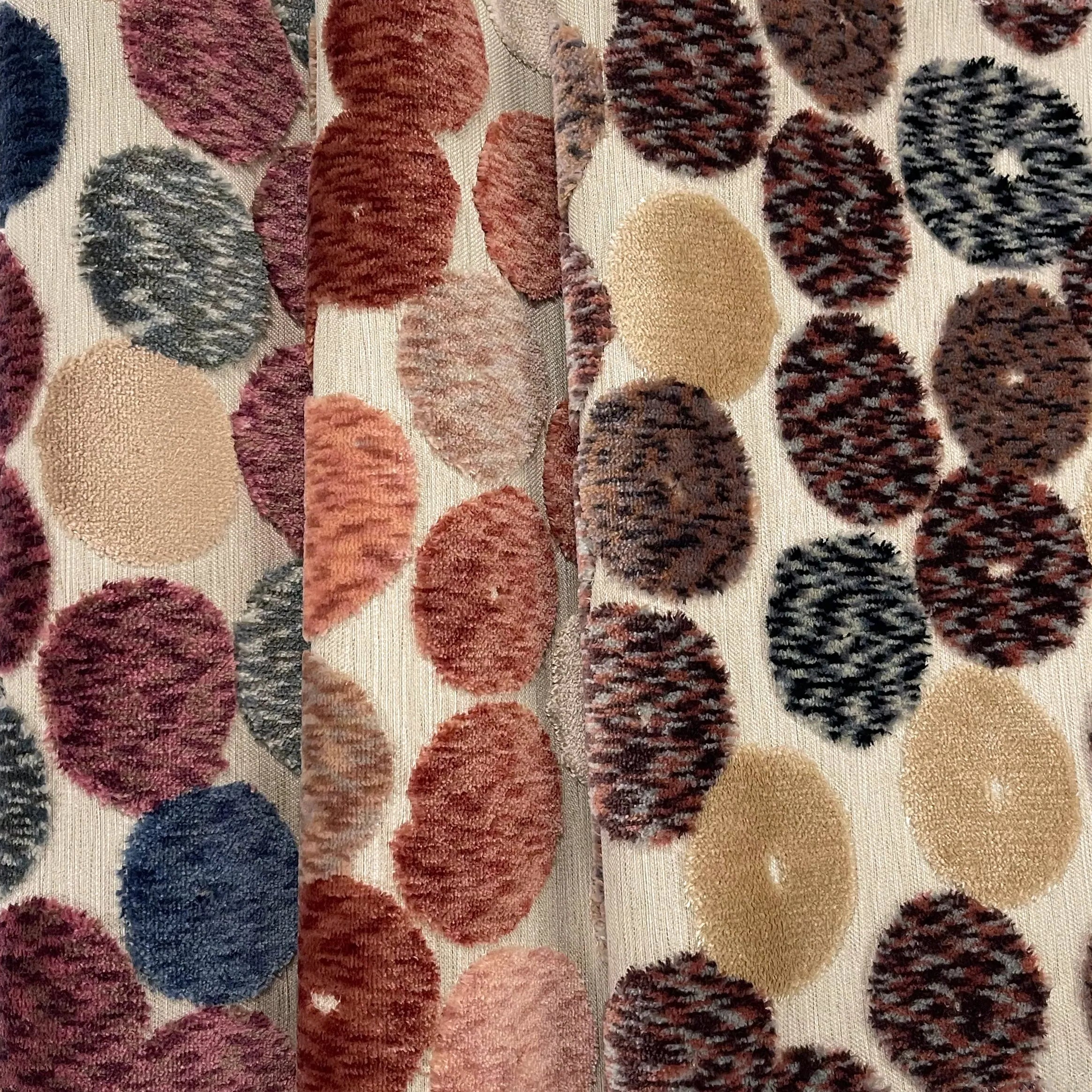 SEVILLA - GEOMETRIC PATTERN CUT VELVET JACQUARD UPHOLSTERY FABRIC BY THE YARD