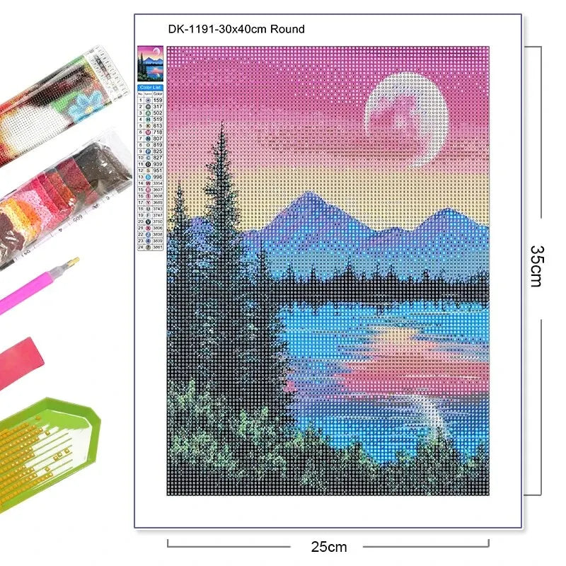 5D DIY Landscape Diamond Painting Kit Starry Sky Cross Stitch Diamond Embroidery Rhinestone Mosaic Art Home Decor Painting
