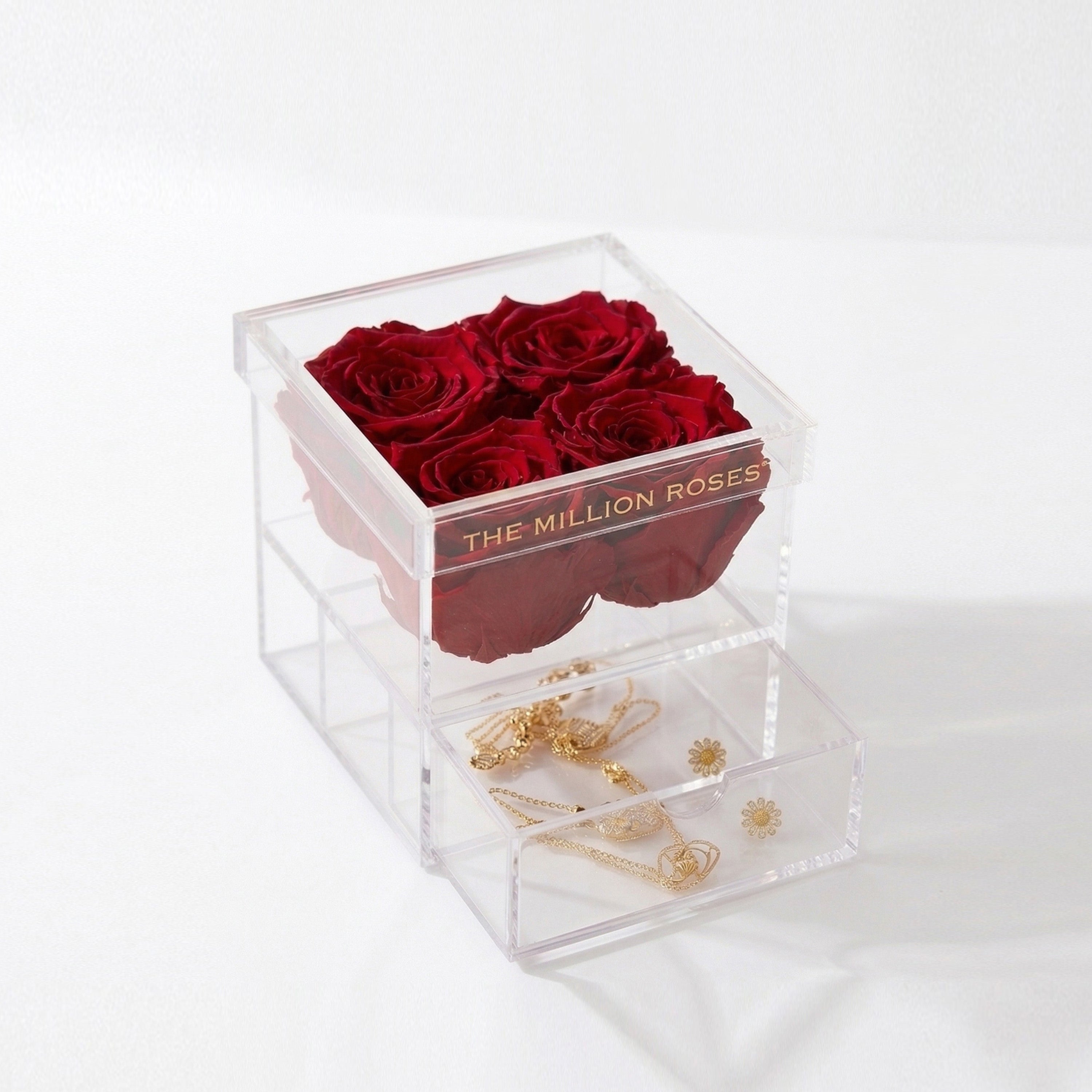 Acrylic 4 Drawer Box | Red Roses