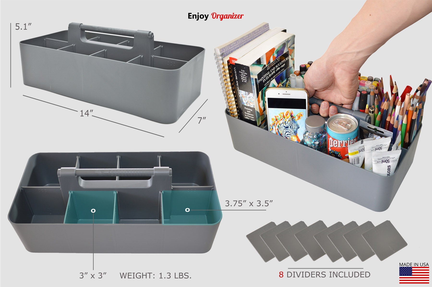 Enjoy Organizer 10 PACK -Large Plastic Storage Portable Caddy with Handles Made In USA