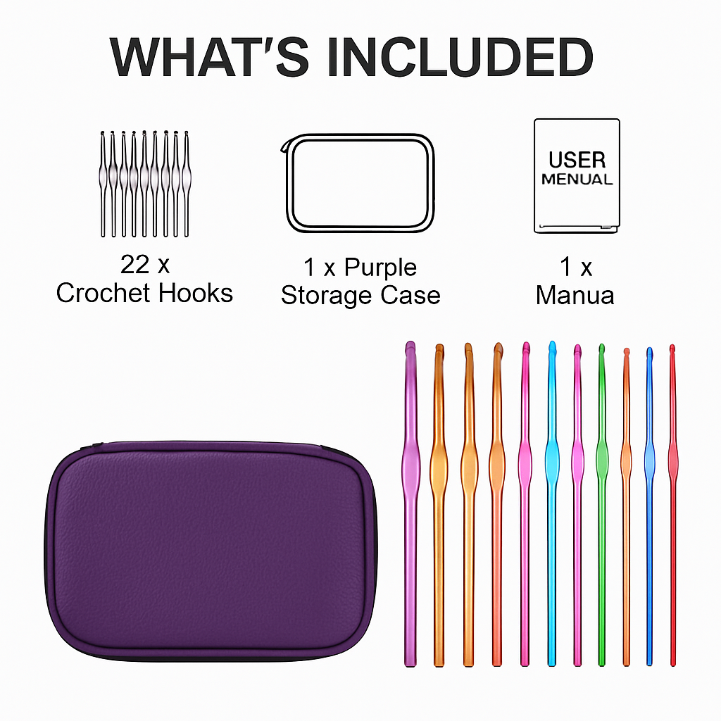 Crochet Hook Set for Smooth Stitching in Color-Coded Handles